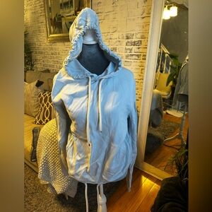 Lanvin Blue Silk Drawcord Hoodie. Sz EU40. Made in Italy.